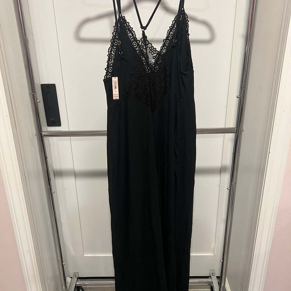 Victoria's Secret Crochet Lace Strappy Jumpsuit Soft Modal Blend black